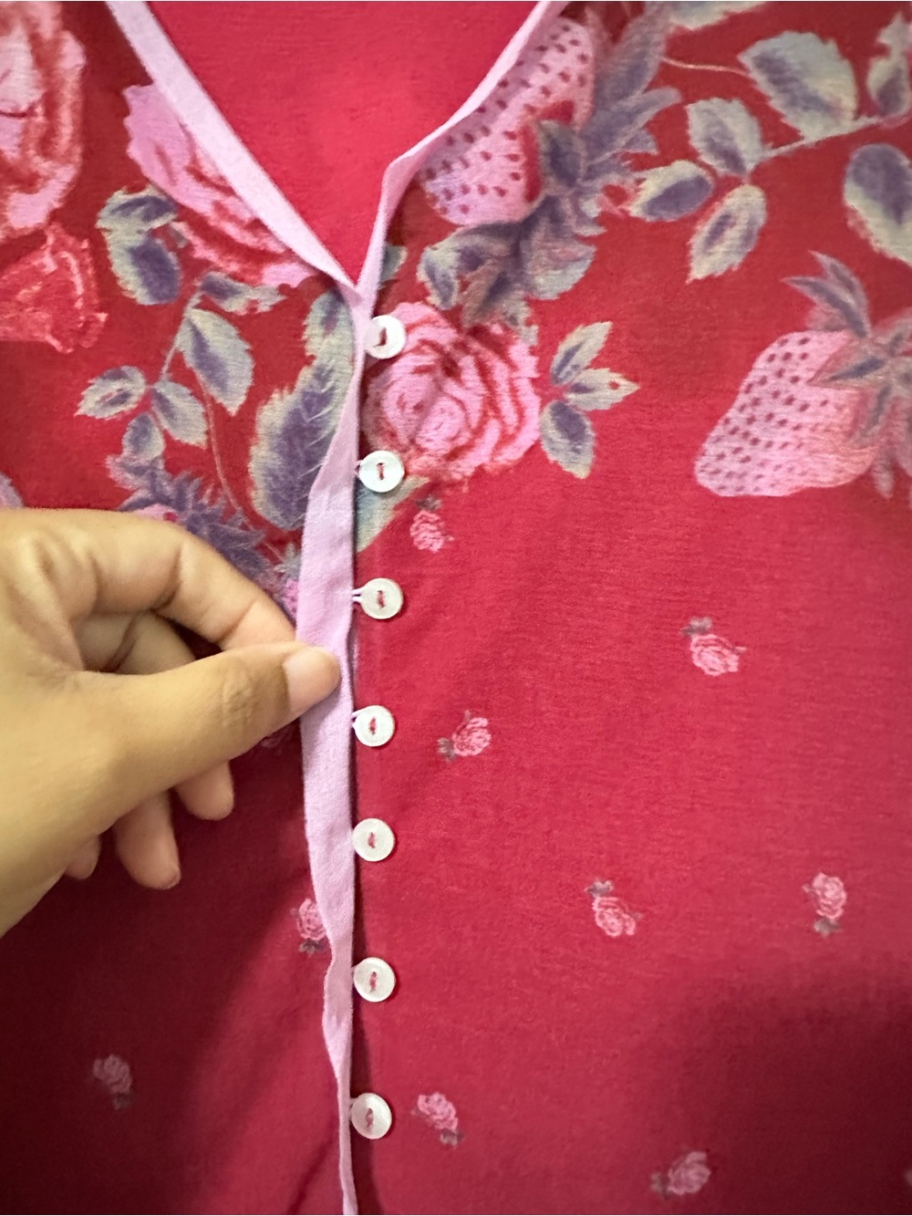 Free People x Revolve Small Top Raspberry Floral Sheer Button Long-Sleeve Top - Picture 7 of 12